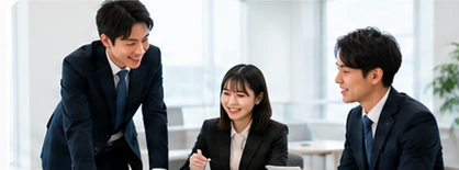 ミーティングで意見を交わすチーム